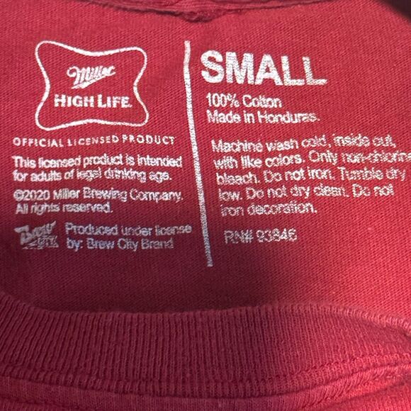 Miller High Life T-Shirt, Small, Red, Short Sleeve - Picture 4 of 5